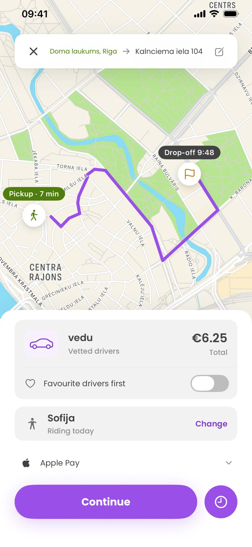 VEDU lietotnes ekrāns 2: Fiksēta cena