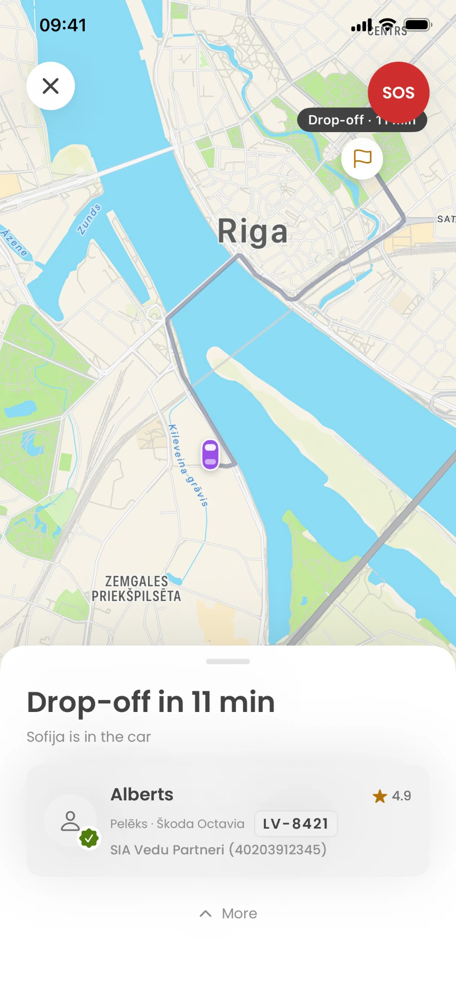 VEDU lietotnes ekrāns 3: Reāllaika izsekošana